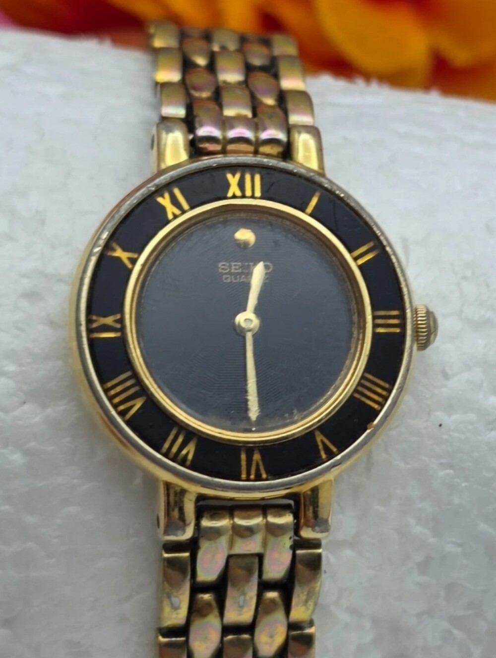 Seiko Black and Gold Roman Numeral Dress Watch
